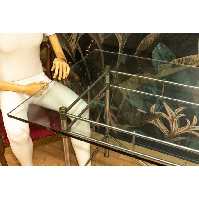 Metal Table with Glass Top and Frame in Metal and Brass, 1980s For Sale - Image 7 of 18