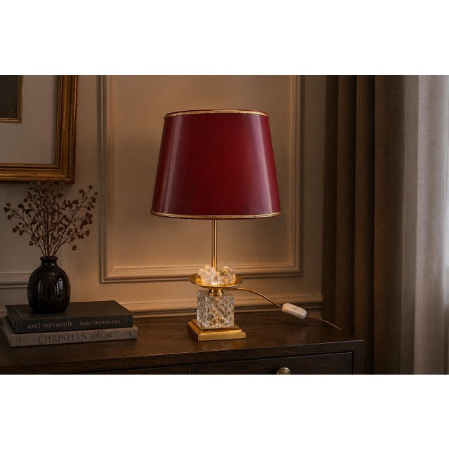 French Table Lamp with Glass Fruit and Red Tole Shade, 1970s For Sale - Image 3 of 8