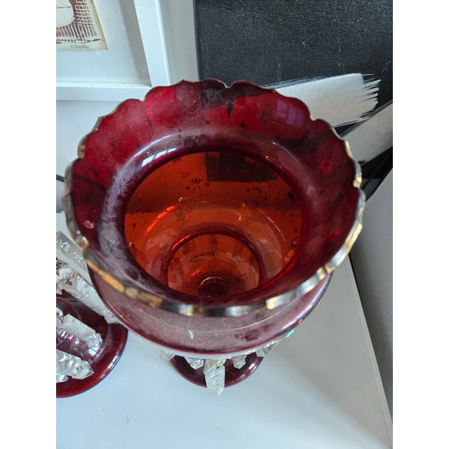 19th C Bohemian Cranberry Glass Enamel Lustres For Sale - Image 10 of 12