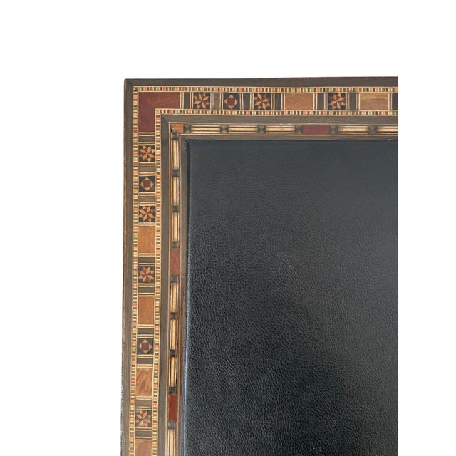 Mid 20th Century Vintage Leather and Wood Marquetry Desk Blotter With Flip Top For Sale - Image 5 of 6