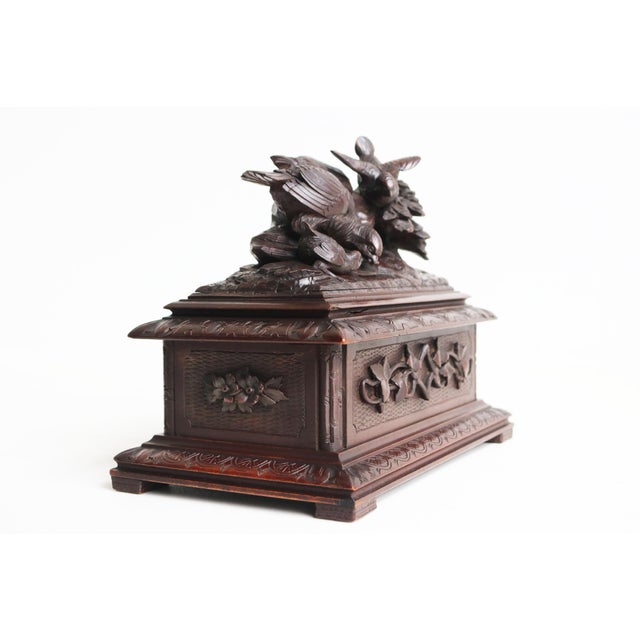 Wood Antique 19th Century Swiss Black Forest Jelwery Box with Birds, 1880 For Sale - Image 7 of 10