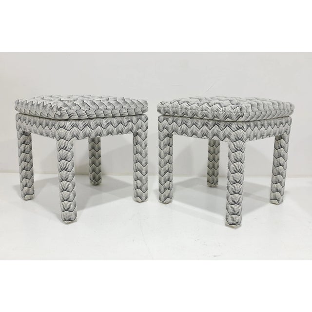 Pair of Pillow Top Ottomans in Kelly Wearstler Fabric For Sale - Image 4 of 8