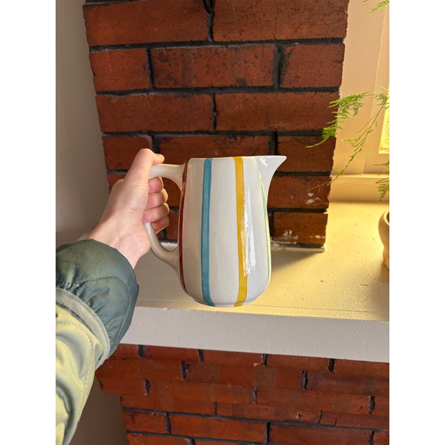 White Mid 20th Century De Sphinx Holland Parafeu Pitcher – Hand Decorated Dutch Mid Century Ceramic For Sale - Image 8 of 12