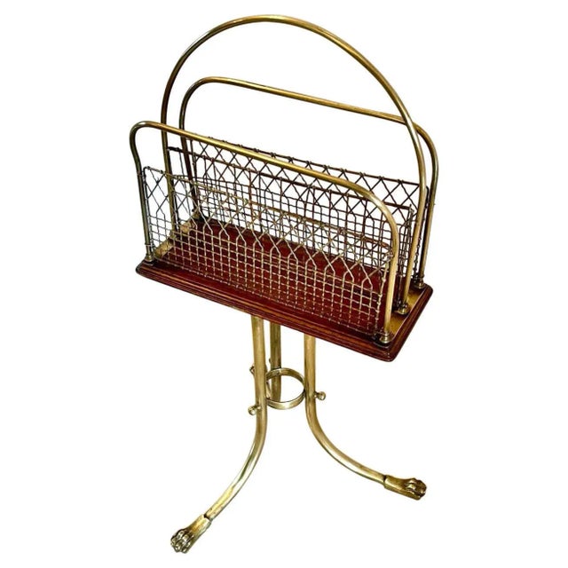 ​​Antique Victorian Brass and Mahogany Revolving Magazine Stand For Sale - Image 13 of 13