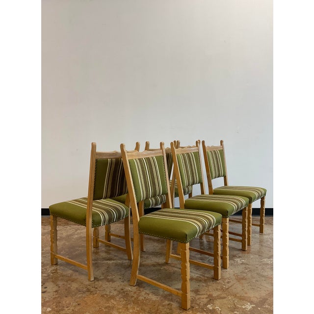 Army Green Set of (6) Henning Kjaernulf Style Danish Oak Dining Chairs, C. 1970s For Sale - Image 8 of 17