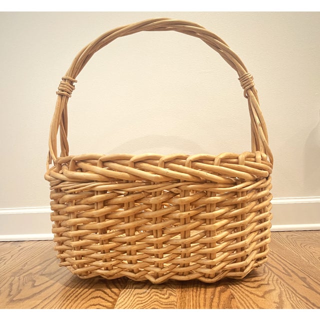 Large Vintage Handwoven Rattan Easter Basket For Sale In Greenville, SC - Image 6 of 12