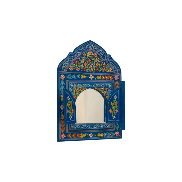 Moroccan Hand-Painted Moroccan Mirror With Arched Window Design For Sale - Image 3 of 8