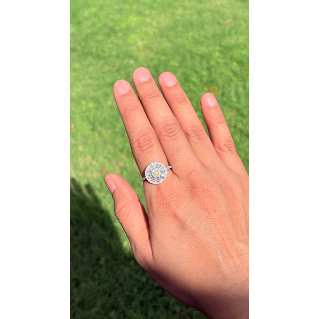 Art Deco Art Deco Yellow Diamond Ballerina Cocktail Ring in 18k White Gold Size 7 For Sale - Image 3 of 16