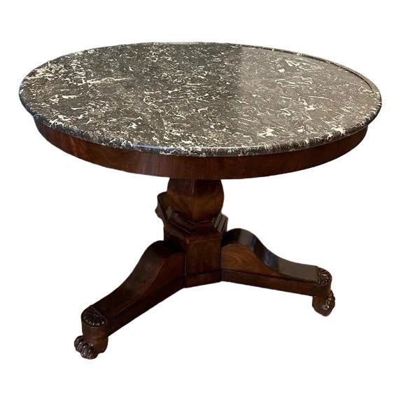 French Mahogany Gueridon Table with Marble Top For Sale