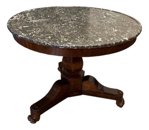 French Mahogany Gueridon Table with Marble Top
