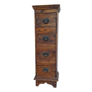 Vintage Teak Wood 51" Tall Narrow Chest of Drawers For Sale