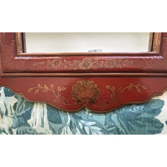 Antique Style Petite Scale Red Chinoiserie Wall Mirror / English Georgian Red Jappaned Style Mirror For Sale - Image 9 of 15