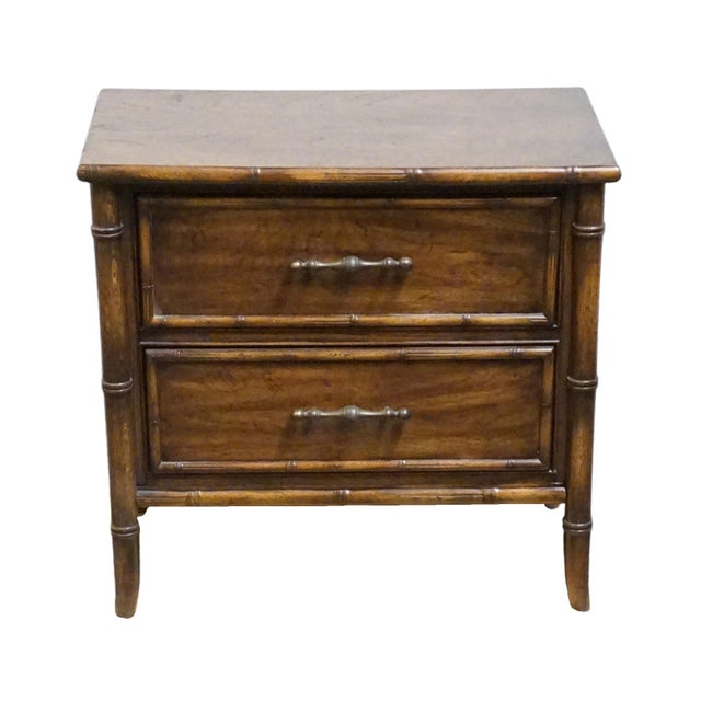 Chinoiserie National / Mount Airy Asian Chinoiserie Faux Bamboo 28" Fruitwood Two Drawer Nightstand For Sale - Image 3 of 13