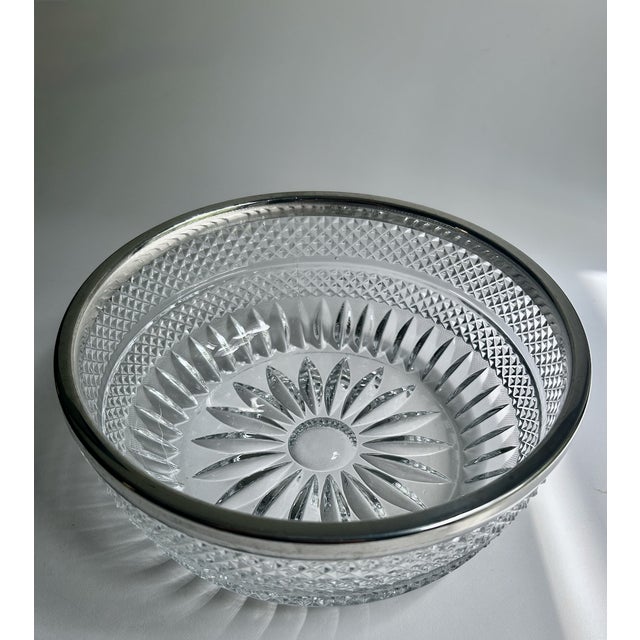 Mid 20th Century Stamped German Silver Plate Rimmed Clear Lead Crystal Serving Bowl For Sale - Image 4 of 18