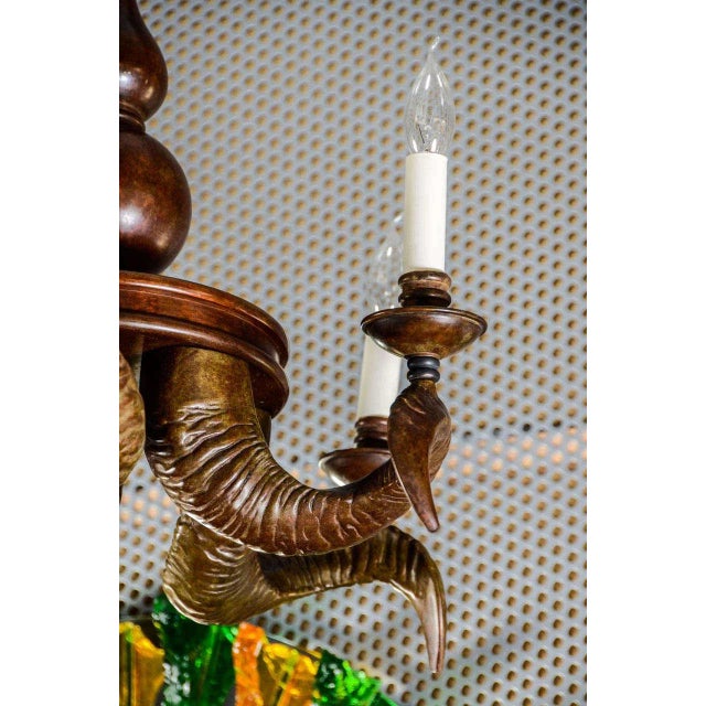 Vintage Bronze Horns Chandelier For Sale - Image 3 of 9