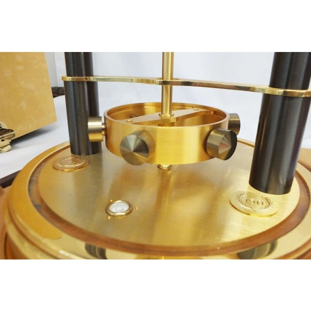 VTG Jeager Lecoultre Atmos 150th Anniversary Clock Gilt Brass Box & Glass Dome For Sale - Image 12 of 18