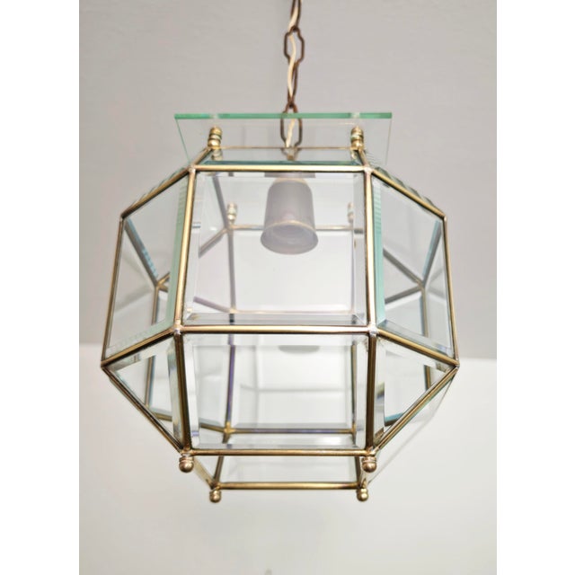 Mid-Century Modern Octagonal Pendant Lamp in Cut Glass and Brass, Italy, 1950s For Sale - Image 9 of 18
