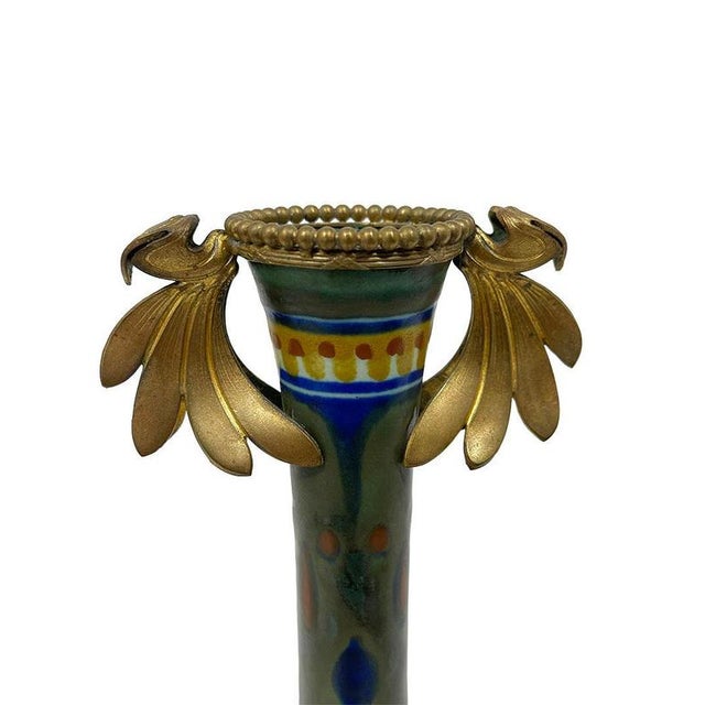 Dutch Earthenware Vase with Feather Decor from PZH Gouda, Holland, 1910 For Sale - Image 4 of 9