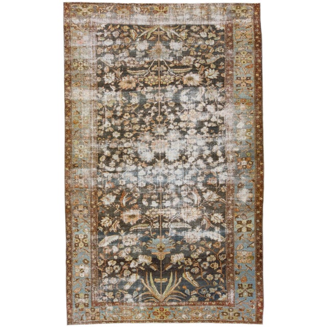 Blue 1900s Antique Malayer Handmade Allover Pattern Distressed Blue Wool Rug For Sale - Image 8 of 8