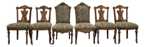 Antique Victorian Oak and Tapestry Dining Chairs - Set of 6