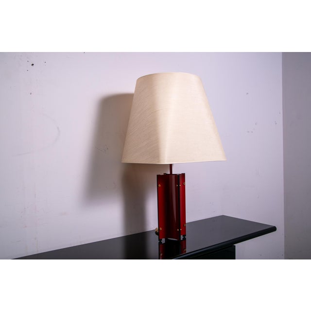 Metal Sculptural Red Metal Table Lamp with D-Lamp Shade, 1980s For Sale - Image 7 of 9