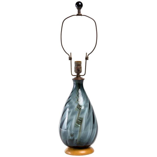 Blenko Smoky Blue Glass Bottle Lamp For Sale - Image 9 of 9