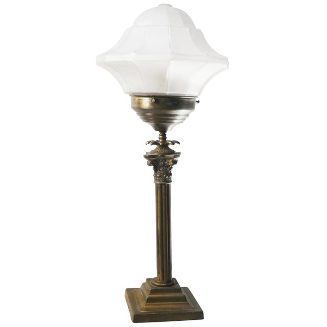 Art Deco Brass and Etched Glass Table Lamp, 1920s For Sale - Image 11 of 11