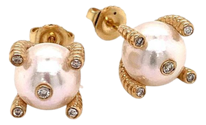 Diamond Large Akoya Pearl Earrings 14k Gold 9.25 mm Certified