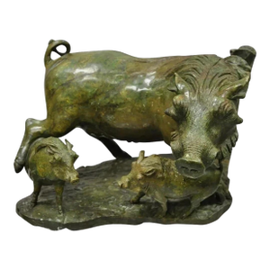 Late 20th Century James Tandi African Wild Boar Green Carved Verdite Hardstone Sculpture Figure