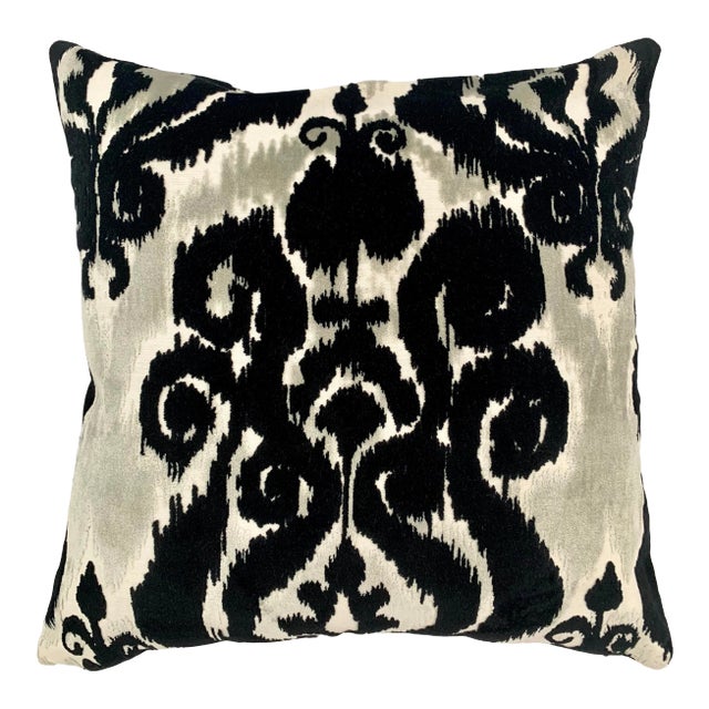 FirmaMenta Italian Black and White Ikat Velvet Pillow For Sale