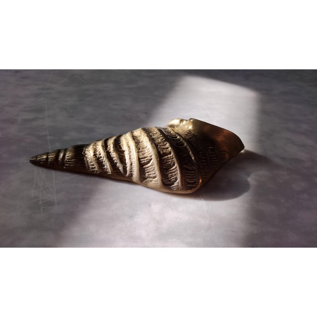 Mid-Century Modern Vintage Brass Cone Sea Shell Wall Hanging For Sale - Image 3 of 8