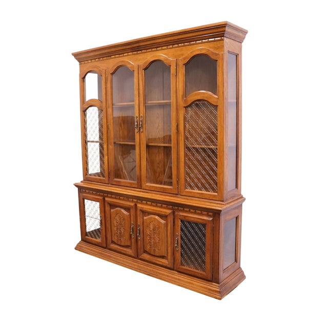 SINGER FURNITURE Solid Oak Mediterranean Spanish Revival 72" China Cabinet w. Grilled Doors 6394-370 83" High 72" Wide 16"...