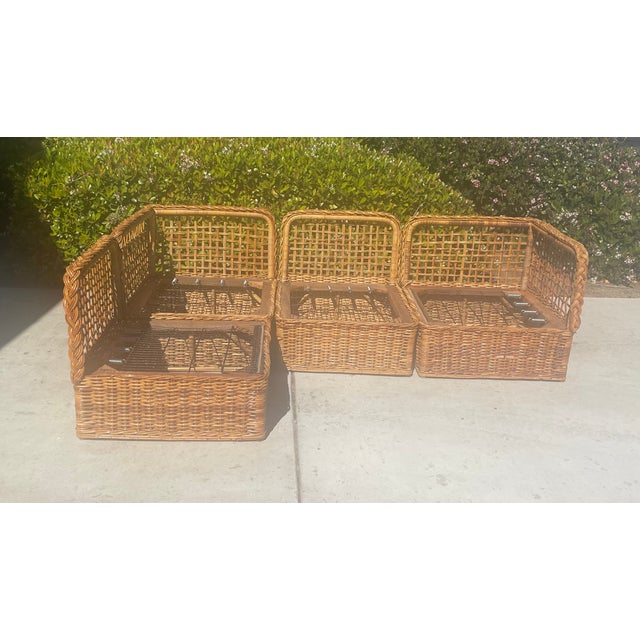 Camel Vintage Wicker Sectional Sofa With New Sunbrella Cushions For Sale - Image 8 of 10