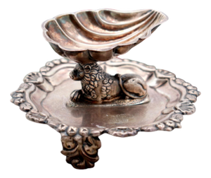 Silver Shell Ring Dish with Lion Applique