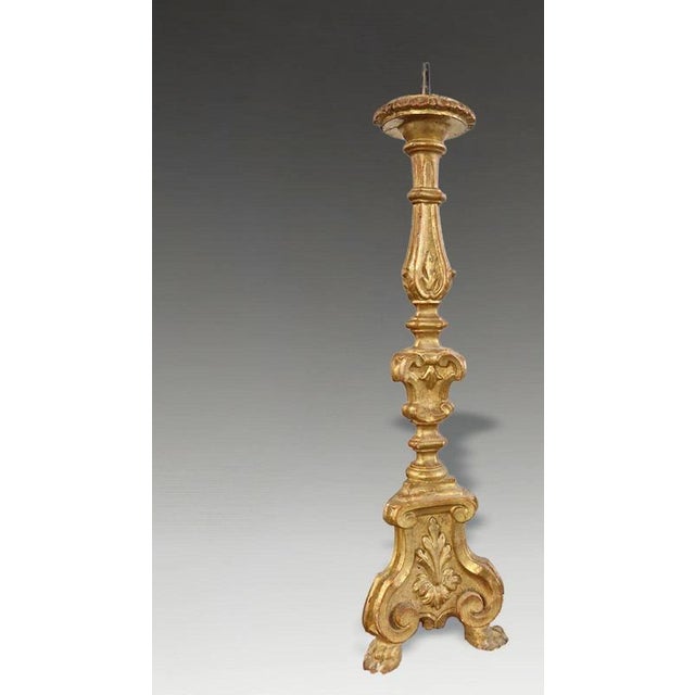 Gold 18th Century Italian Baroque Giltwood Religious Ecclesiastical Candle Stand For Sale - Image 8 of 10