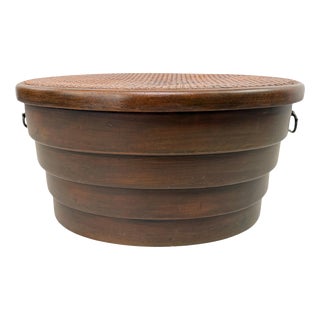 Antique Bentwood Laundry Basket with Rattan Lid from Gebrüder Thonet, 1895 For Sale