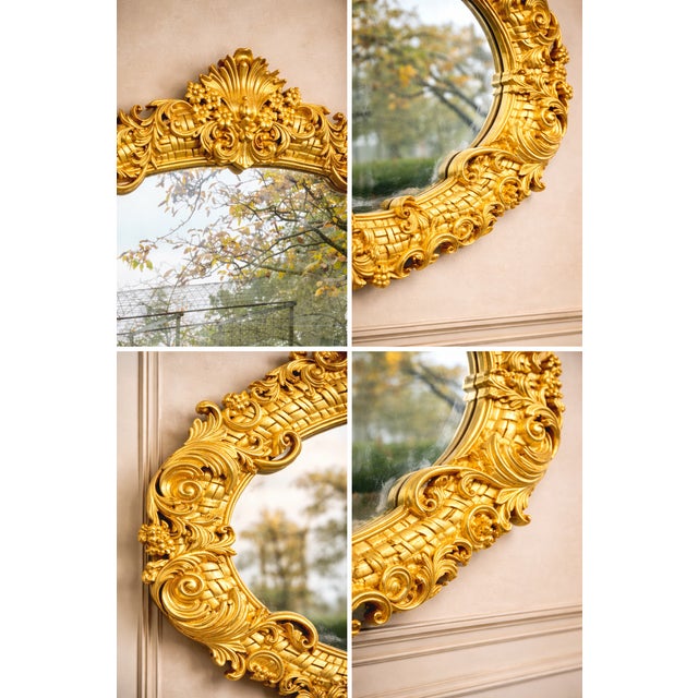 1980s 1980 French Louis XVI Gold Beech Oval Wall Mirror For Sale - Image 5 of 9