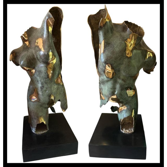 Pair of bronze male back sculptures, 20th century, h: 90 cm. Bronze sculpture depicting a male torso, created using the...