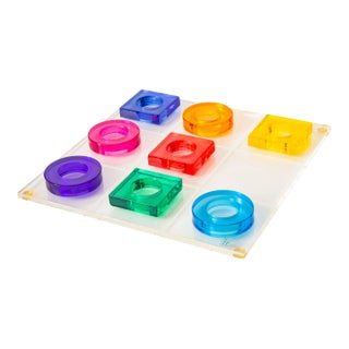 Vintage Haziza Jewel Toned Lucite Tic Tac Toe Set Game, 1970's For Sale