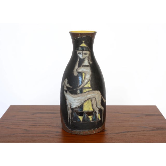 Mid Century Modern Marcello Fantoni for Raymor Lady With Dog Ceramic Vase For Sale - Image 13 of 13