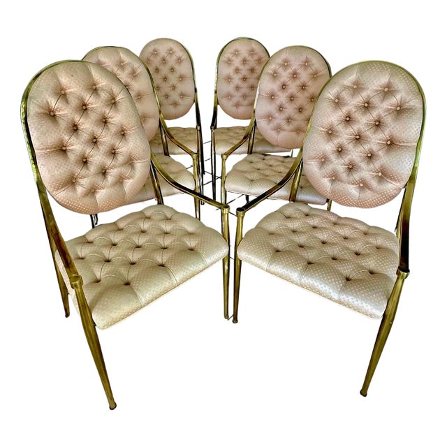 Set 6 Brass Dining Armchairs by Mastercraft For Sale