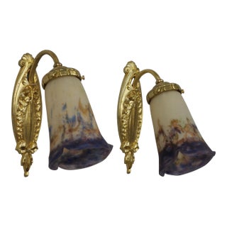 French Art Deco Wall Sconces by Muller Freres & Cherrier Et Besnus 1920s France - A Pair For Sale