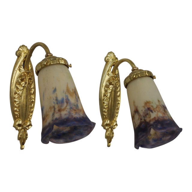 French Art Deco Wall Sconces by Muller Freres & Cherrier Et Besnus 1920s France - A Pair For Sale