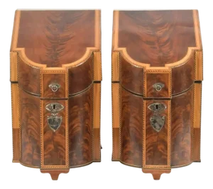 Pair of 18th Century George III Inlaid Mahogany Knife or Cutlery Boxes