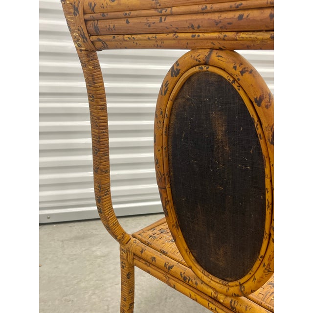 Mid-Century Bohemian Burnt Rattan Daybed Bench With Authentic Hand-Woven Cane Seat For Sale - Image 15 of 18
