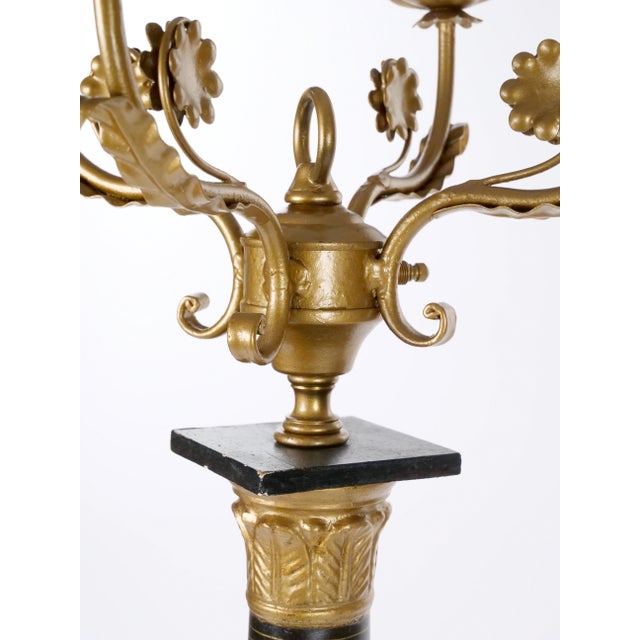 Black 20th-Century Italian Neoclassical Style Black Gilt Painted Wood Torchiere Lamps For Sale - Image 8 of 12