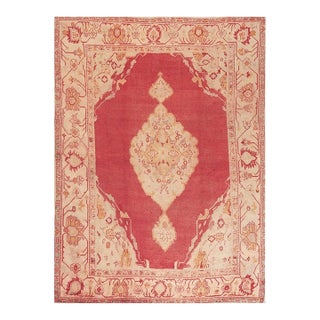 1880s Orange Medallion Antique Turkish Decorative Oushak Large Oversized Big Rug For Sale