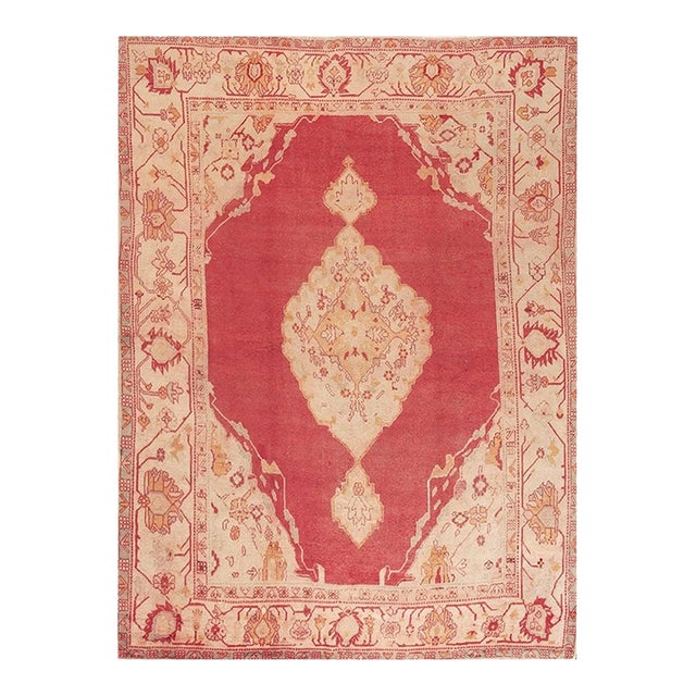 1880s Orange Medallion Antique Turkish Decorative Oushak Large Oversized Big Rug For Sale