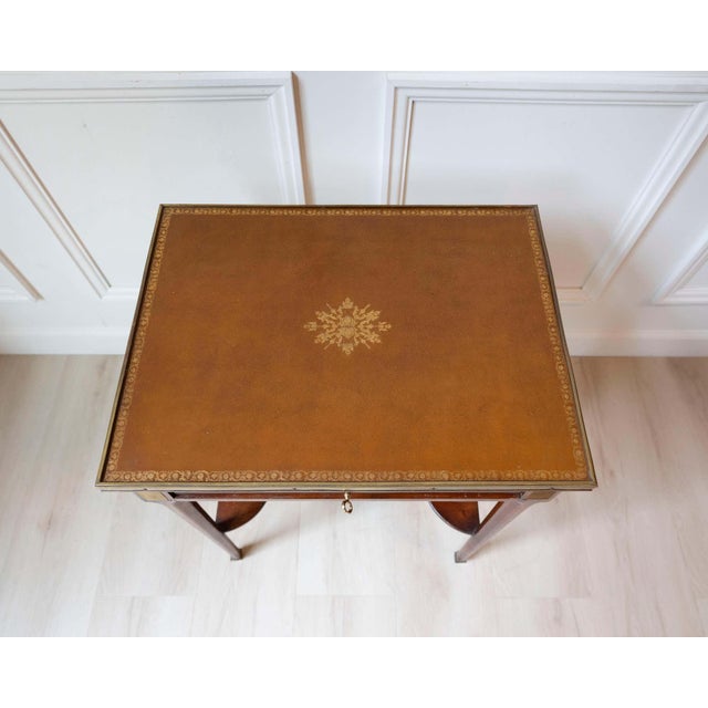 Brown Mid 20th Century Louis XVI Style Writing Table in Walnut with Leather Top and Bronze Details For Sale - Image 8 of 13