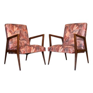 Mid 20th Century Pair of Scandinavian Mid-Century Modern Colorful Teak Club Armchairs For Sale